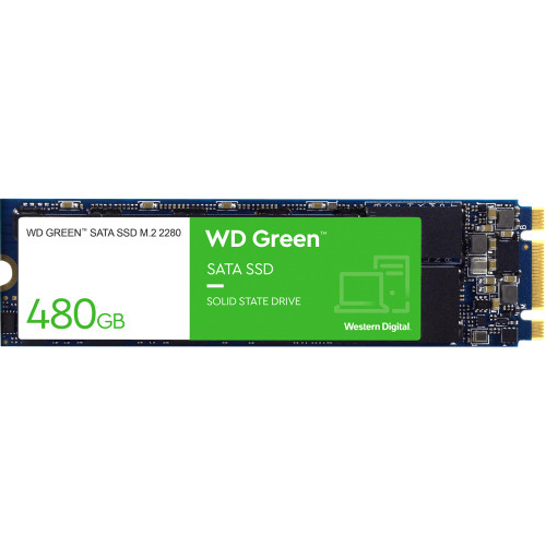 Твердотельные накопители WD SSD Green, 480GB, M.2(22x80mm), SATA3, 3D TLC, R/W 545/н.д., IOPs н.д./н.д., TBW н.д., DWPD н.д. (12 мес.)