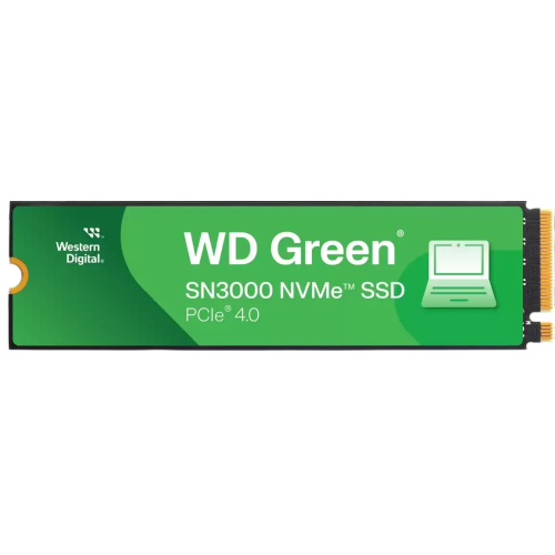 Твердотельные накопители WD SSD Green SN3000, 500GB, M.2(22x80mm), NVMe, PCIe 4.0 x4, QLC, R/W 5000/4100MB/s, TBW 100, DWPD 0.2 (12 мес.)