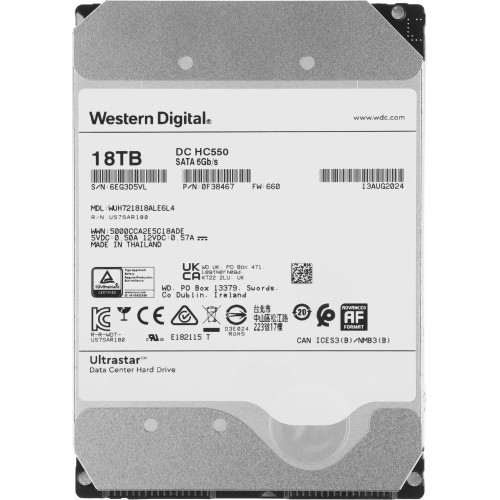 Жесткий диск WD SATA-III 18TB 0F38467 WUH721818ALE6L4 Server Ultrastar DC HC550 512E (7200rpm) 512Mb 3.5" 