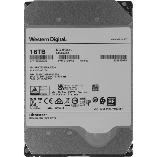 Жесткий диск WD SATA-III 16TB 0F38466 WUH721816ALE6L4 Server Ultrastar DC HC550 512E (7200rpm) 512Mb 3.5" 
