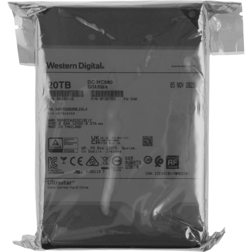 Жесткий диск WD SATA-III 20TB 0F38785 WUH722020BLE6L4 Server Ultrastar DC HC560 512E (7200rpm) 512Mb 3.5" 