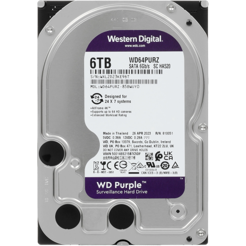 Жесткий диск RECERTIFIED HDD WD SATA3 6TB Purple Surveillancer 5400 RPM 256Mb (replacement ST6000VX009, ST6000VX008) RECERTIFIED