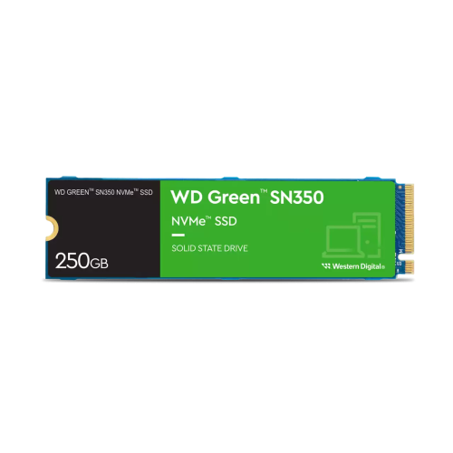 Твердотельный накопитель WD SSD Green SN350 NVMe, 250GB, M.2(22x80mm), NVMe, PCIe 3.0 x4, 3D TLC, R/W 2400/900MB/s, IOPs 160 000/150 000, TBW 40, DWPD 0.3 (12 мес.)